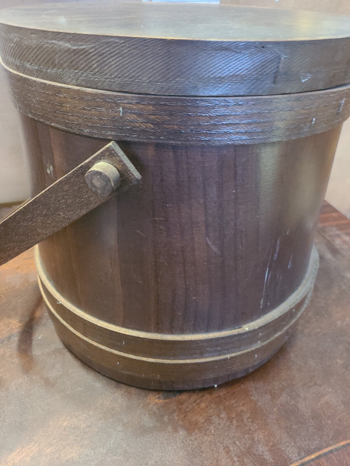 Antique Wooden Firkin Bucket with Lid Sugar Bucket eBay