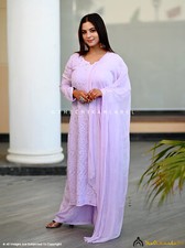 Lavender Sitara Viscose Hand Embroidered Chikankari Kurta Set Lucknow Chikankari