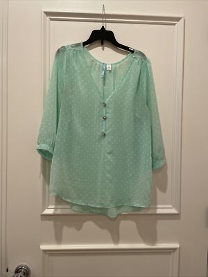 Womens Francescas Sheer Mint Green Polka Dot Tunic Top Medium M | eBay