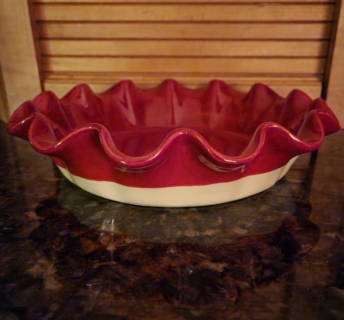 Emile Henry France Red Deep Dish Ruffled Edge 10.25 Pie Plate Glazed Ceramic - Picture 4 of 20