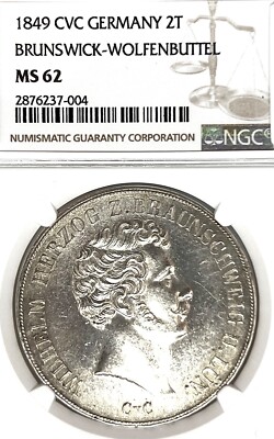 German State Brunswick Wolfenbuttel 1849 CvC Two Taler Coin Thaler