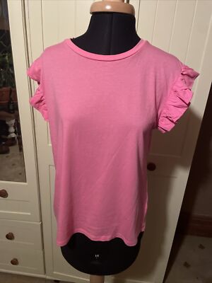F&F Preloved Damen T-Shirt UK Größe 10 Rosa Baumwolle Feinjersey Rüschenärmel