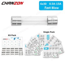 6x30mm Glass Tube Fuse 0.5A 1A 2A 3A 4A 5A 6A 8A 10A 12A 15A 250V 125V Assorted