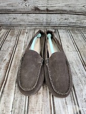 Lands' End Women s Suede Leather Moccasin Slippers English Brown 10 Slip On