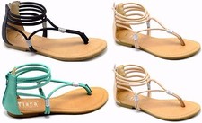 Women's New Fashion Strapy Glittery Ankle Wrap Flat Gladiator Sandal Shoes 6-10