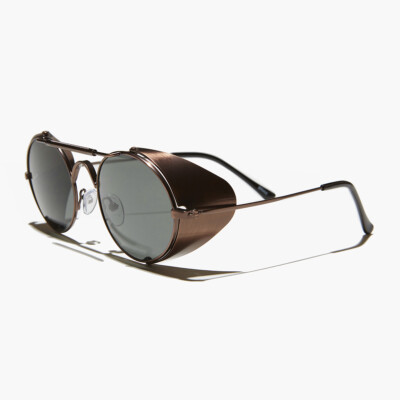 Copper Steampunk Sunglass with Folding Side Shields Green Lens - Bram 
