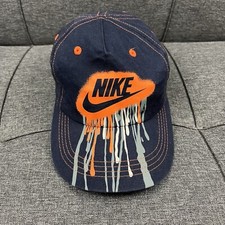 VINTAGE Nike Hat Cap Boys Child Blue Orange Logo Paint Drip Graphic Strap Back