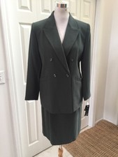 NWT Le Suit 33346P Olive Green Double Breasted 2 Skirt Suit 10P