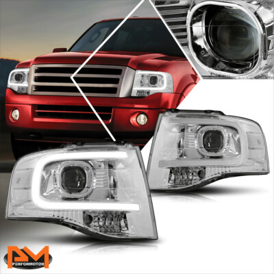 For 07-14 Ford Expedition LED DRL Projector Headlight Chrome Housing Clear Side