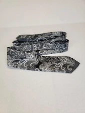 Bergamo New York Tie Necktie Black White Paisley 100% Polyester 57" X 3"