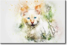Cat in Grass Picture on Stretched Canvas, Wall Art Décor, Ready to Hang