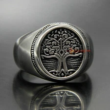 Stainless Steel Tree of Life Signet Ring Men Women Stainless Steel Sacred Symbol
