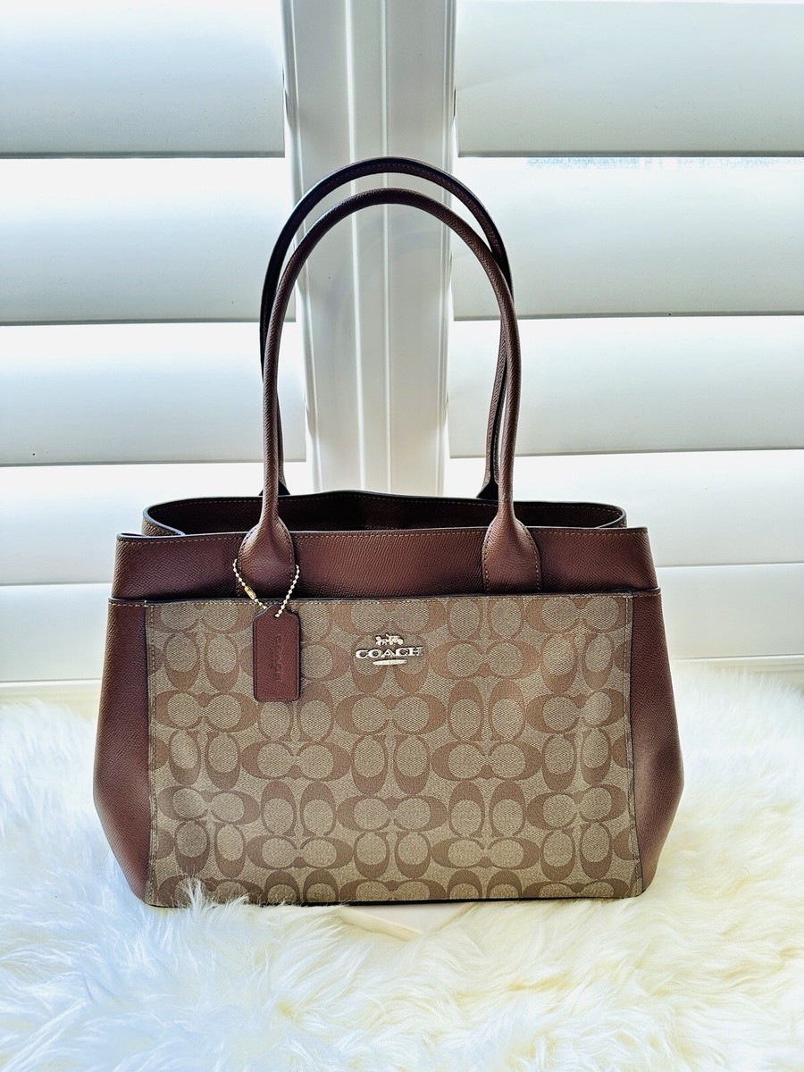 NWT COACH F31474 Brown Leather Casey Tote Khaki Signature Canvas