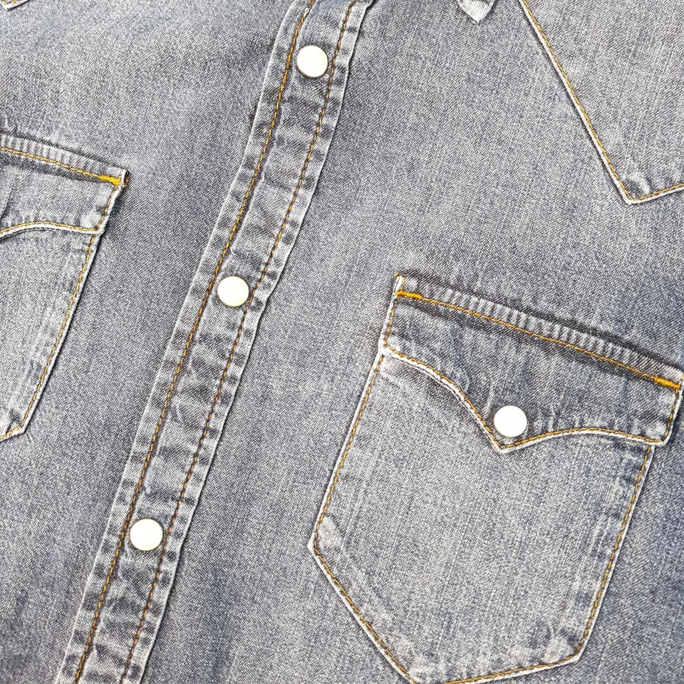 Sandro Mens Shirt Small Blue Denim Pearlsnap Western Cowboy Paris Pockets - Image 3 of 4