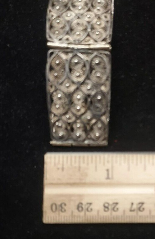 Antique Victorian 925 Silver Filigree Panel Chain… - image 7