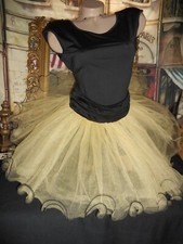 S/XS TuTu Yellow Gold Black Satin Cummerbund Style Band Curly Hem Dance NWOT