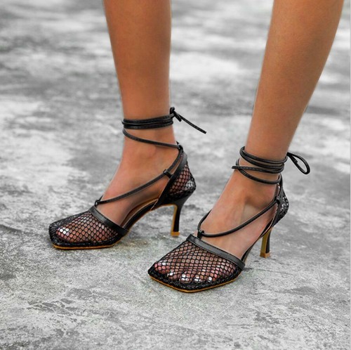 New Womens Chic Sexy Mesh Square Toe 