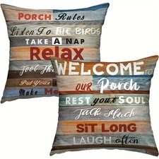 2pcs Porch Rules Pillow Cover Welcome to Our Porch Cushion Case for Patio Gift