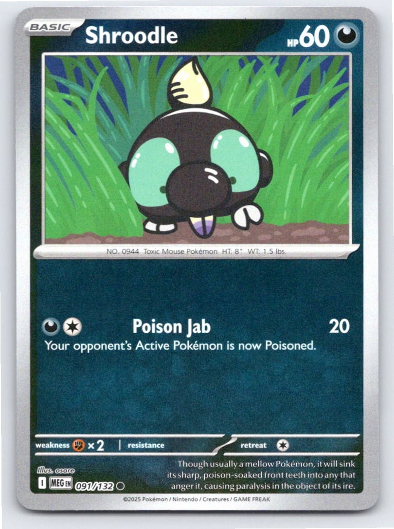 POKEMON SHROODLE MEGA EVOLUTION 091/132 REVERSE HOLO COMMON NM A47358 FREE S&H