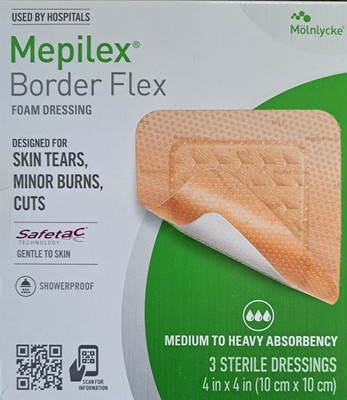 Border Flex 4 x 4 in (10 x 10 cm) Hospital Grade Dressings (Mepilex) SEALED BOX