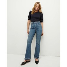 Veronica Beard Carson Ankle Flare High Rise Jeans Thriller Wash Size 26 Raw Hem