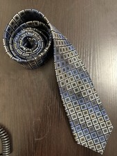 Michael Kors Men's Geometric Woven Tie Black Blue Silver 100 Silk Designer