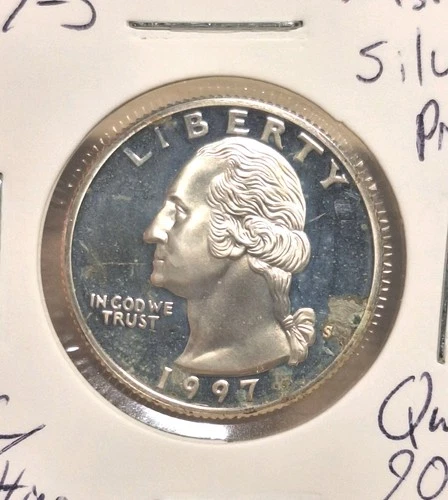 1997-s Washington Silver Quarter 90% Silver Proof UNC With Spotting