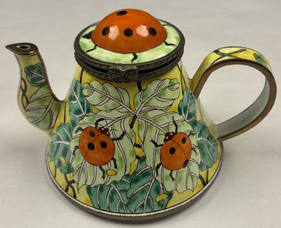 KELVIN CHEN Enamel Copper Decorative Mini Teacup. Ladybug Design. Hand Painted.