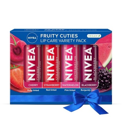 NIVEA Lip Care, Fruity Tinted Lip Balm Variety Pack, Cherry, Strawberry pack 4