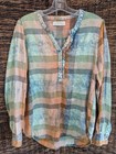 Anthropologie Isabella Sinclair Buffalo Plaid Check Ruffle Chambray Henley Shirt