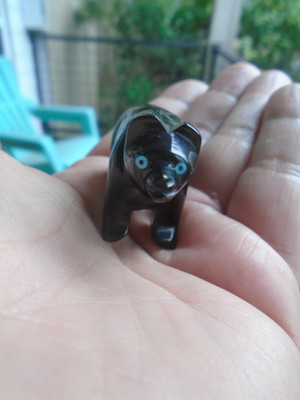 Vintage Small Hand Carved ZUNI Jet Bear Fetish with Turquoise Inlaid Eyes