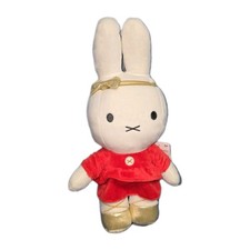 Plush Miffy Christmas Red Dress Gold Shoes and Gold Bow Headband 13"