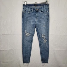 Judy Blue Jeans Womens 7/28 Blue Skinny Fit Distressed Medium Wash Denim Stretch