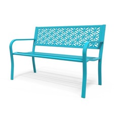 2 Seaters Garden Bench, Outdoor Metal Patio Bench with Floral Back for Outdoor