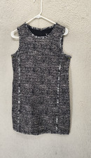 Banana Republic Women Dress 6 Black Tweed Rayon Blend Sleeveless Fringe Mini