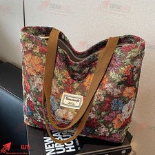 Boho Floral Canvas Tote Bag | Large Capacity Commuter Shoulder Bag | INS Style