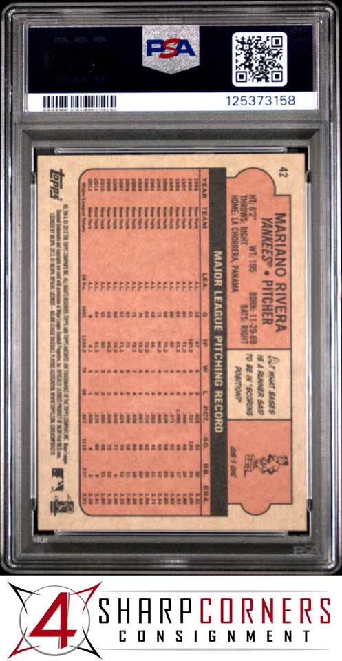 2013 TOPPS ARCHIVES DAY GLOW #42 MARIANO RIVERA HOF POP 2 PSA 10 - Image 2 of 3