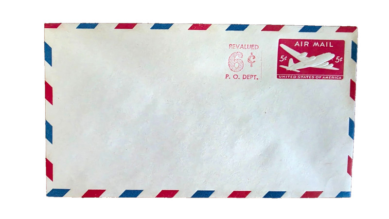 Lot of 5 US Air Mail 5¢ Envelopes Revalued 6¢ P.O. Dept Postal Stationery