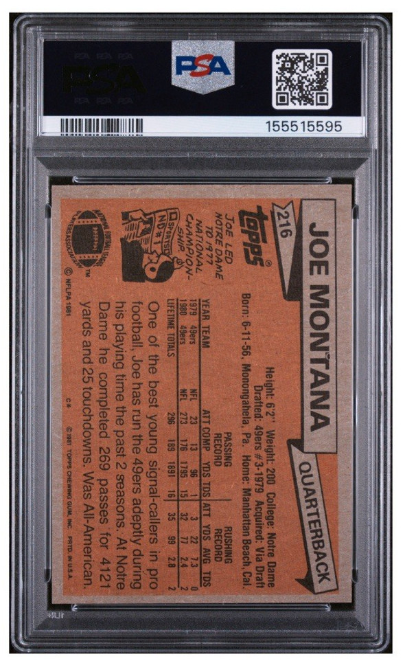 1981 Topps Joe Montana Rookie #216 PSA 7 Sharp Centered Fresh Grade/Slab 2026 view 3