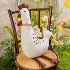 Chicken Shaped Throw Pillow, Soft Teddy Sherpa Hen Pillow with Ribbon, Decora...