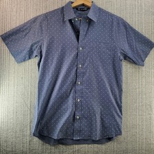 TravisMathew Shirt Mens Small Blue Geometric Print Short Sleeve Button Up Golf