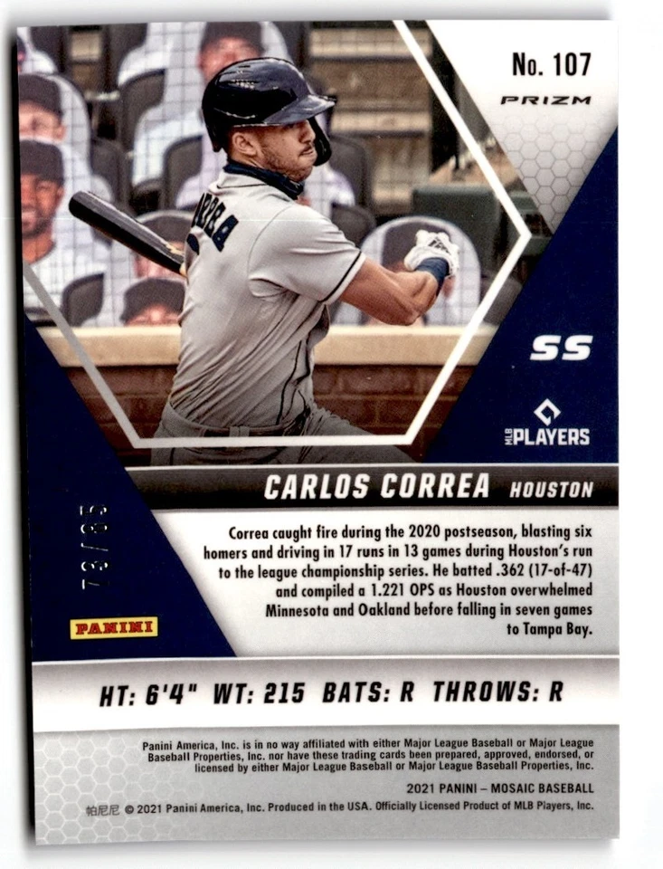 Carlos Correa 2021 Panini Mosaic Blue #107 Houston Astros - Image 2 of 2