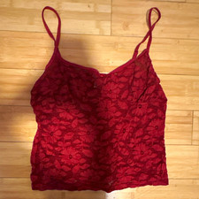 Aerie Women s Red Floral Lace Camisole Spaghetti Strap Top Size M