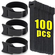 Black Releasable Nylon Cable Ties Loop Fastener Cord Wire Organizer Straps
