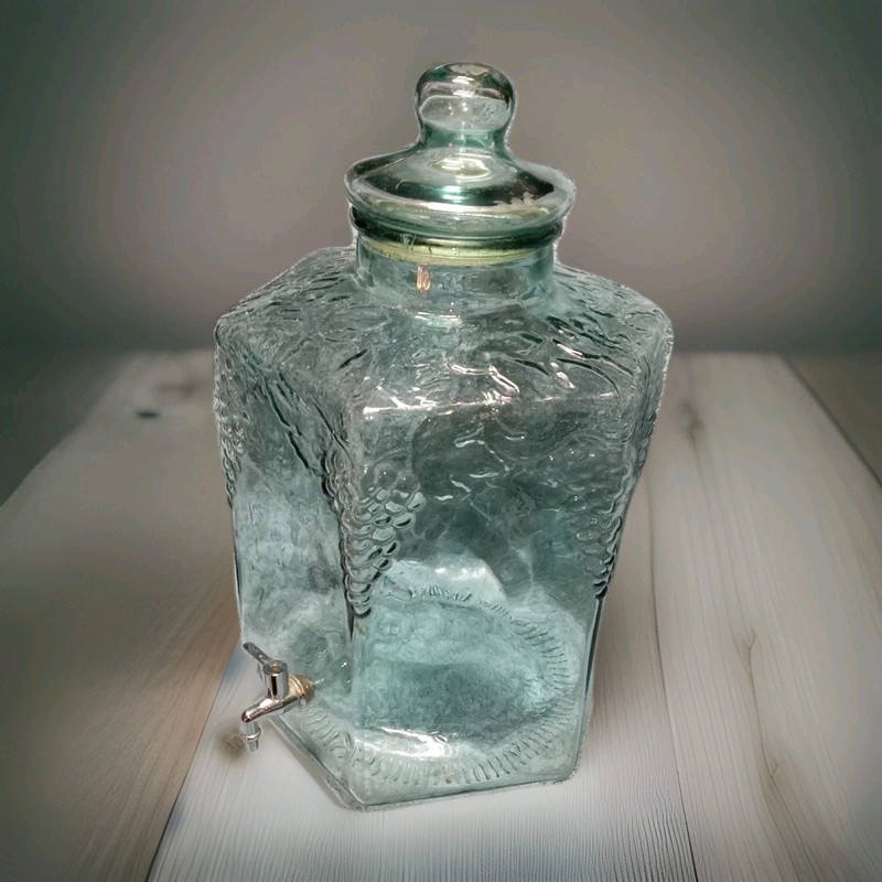 Clear Square Glass Drink Dispenser with Lid and Metal Spigot