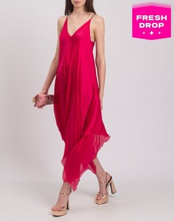 RRP€2052 ALEXANDRE VAUTHIER Silk Slip Dress Size M Pink Asymmetric Rhinestones
