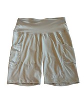 ZENANA WOMENS PLUS ATHLETIC WIDE BAND BIKER SHORTS BEIGE TAUPE SZ 1X POCKETS NEW