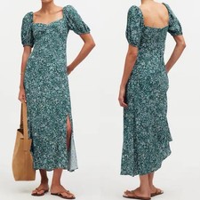 Madewell Ditsy Floral Puff Sleeve Maxi Dress Womens 10 Shirred Back Green