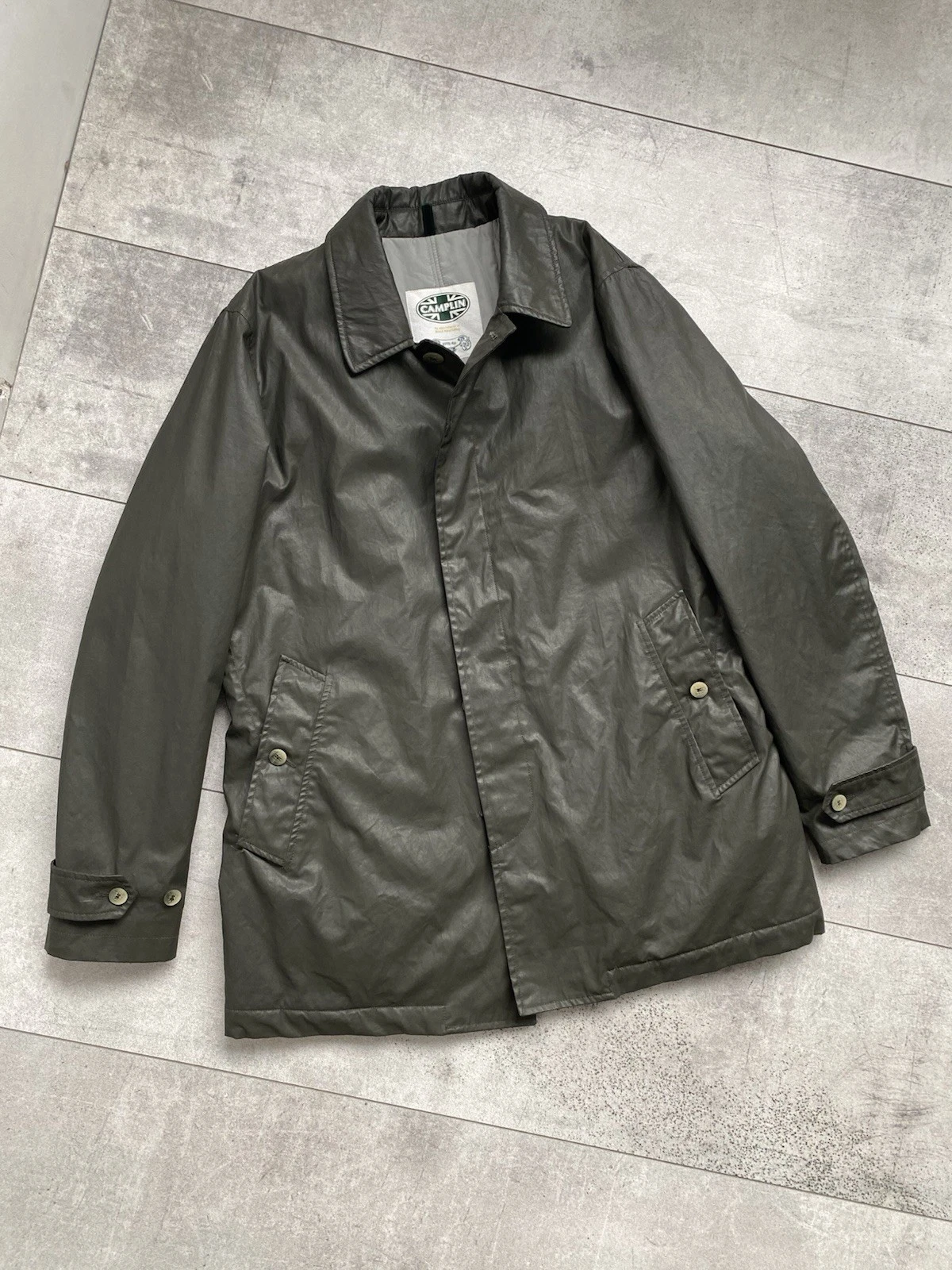 Camplin Yarmony Waxed Peacoat Mens EU 54/XL Olive Green Cotton Blend Padded Coat image 15