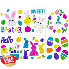 Easter Window Gel Clings Decorations 6 Sheets Bunny Chick Spring Stickers